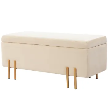 HOMCOM Banca de Depozitare cu Sezut Tapitat si Picioare Lacuite Aurii, 100x40x42 cm, Gri | Aosom Romania imagine