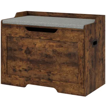 HOMCOM Banca de Depozitare de 103L Multifunctionala, nuanta de Lemn cu Perna din Tesatura Gri, 75x40x56 cm | Aosom Romania imagine