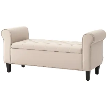 HOMCOM Banca de Depozitare din Tesatura tip Catifea cu Spatiu Ascuns, Bej | Aosom Romania imagine