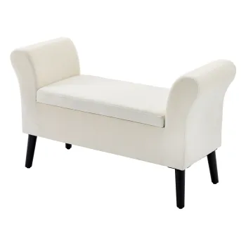 HOMCOM Banca de Depozitare pentru Dormitor cu Spatiu de Depozitare si Brate, 111,5x41x65 cm, Alb Crem | Aosom Romania imagine