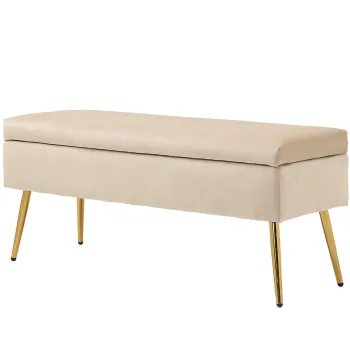 HOMCOM Banca de Depozitare Tapitata cu Picioare Subtiri, Banca de Depozitare din Material de Tip Catifea, 102x35x43 cm, Bej | Aosom Romania imagine