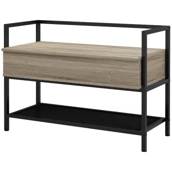 HOMCOM Banca de pantofi cu unitate de depozitare, raft si compartiment ascuns cu capac rabatabil din lemn stejar si negru | Aosom Romania imagine