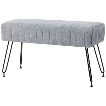 HOMCOM Banca de Pat Tapitata cu Piele Ecologica si Lemn, Banca de Intrare cu Picioare Metalice, 82x30x47 cm, Gri | Aosom Romania imagine