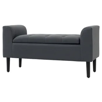 HOMCOM Banca de Scaun cu Depozitare, Banca Tapitata cu Aspect de In, Picioare de Lemn, Banca de Pat cu Capacitate de incarcare de pana la 130 kg, pentru Sufragerie Dormitor Hol, 116 x 44 x 58 cm Gri Inchis | Aosom Romania imagine