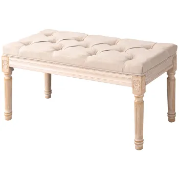 HOMCOM Banca de Sedere Design Vintage, Nasturi Capitonati, Picioare Snirclate, Shabby Chic, Culore Crema | Aosom Romania imagine