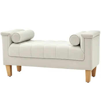 HOMCOM Banca de tapitat, design vintage, 2 perne, chenille, 115 x 44 x 58 cm, Bej | Aosom Romania imagine