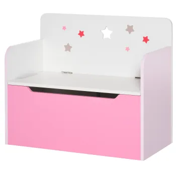 HOMCOM Banca Depozitare Jucarii 2 in 1 din Lemn, Lada de Depozitare cu Spatar pentru Copii de 3-6 Ani, 60x30x50 cm, Roz | Aosom Romania imagine