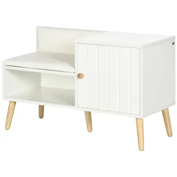 HOMCOM Banca Dulap pentru Pantofi cu Scaun Captusit, Raft Deschis si Dulapior, 80x33x49 cm, Alb | Aosom Romania imagine