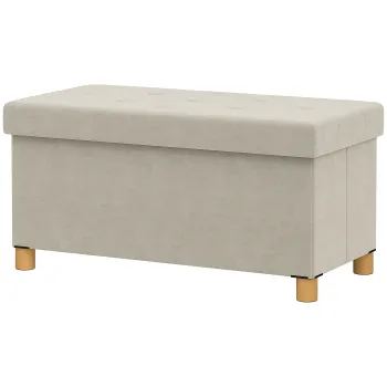 HOMCOM Banca Lada de Depozitare Pliabila, Banca de Pat cu Capac Captusit si Invelis de Catifea, 76x38x38 cm, Crem Alb | Aosom Romania imagine