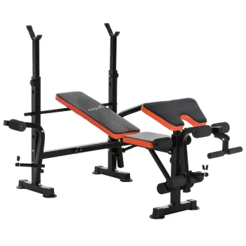 HOMCOM Banca Multifunctionala Reglabila pe 3 Inaltimi cu Suport pentru Bara, Banca de Greutati din Otel si Plastic, 175x139x127 cm, Negru imagine