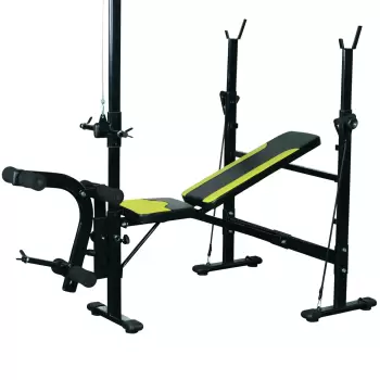 HOMCOM Banca Multifunctionala Statie Fitness cu Spatar Reglabil pe 3 Nivele, Suport Picioare si Bara Superioara, 175x110x202cm, Negru imagine