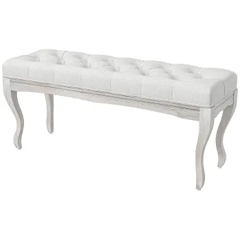 HOMCOM Banca pentru Capatul Patului cu Invelis Textil Aspect de In, Banca Capitonata, 110x37x49 cm, Alb Crem | Aosom Romania imagine