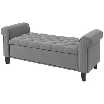 HOMCOM Banca pentru Capul Patului din Material Efect Catifea cu Spatiu de Depozitare si Cotiere Rulate , 126x48.5x57 cm, Gri imagine