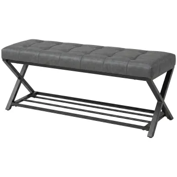 HOMCOM Banca pentru incaltaminte, banca de intrare cu perna din piele artificiala, 112 x 37 x 47 cm, Gri inchis | Aosom Romania imagine