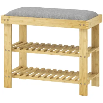 HOMCOM Banca pentru incaltaminte din bambus, raft pentru incaltaminte cu 3 niveluri, stil scandinav, 60 x 29 x 49 cm, lemn natural | Aosom Romania imagine