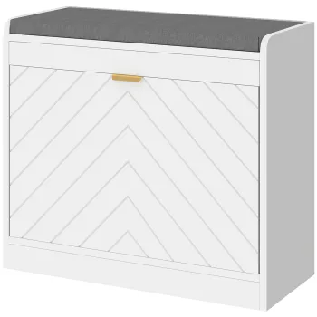 HOMCOM Banca pentru pantofi, banc de depozitare, sezut captusit, sertar basculant, front cu model 60 x 26 x 52,5 cm, alb | Aosom Romania imagine