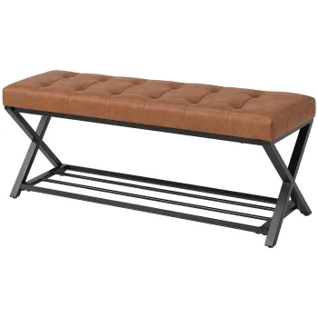 HOMCOM Banca pentru pantofi, banca de intrare cu sezut din piele sintetica, 112 x 37 x 47 cm, maro | Aosom Romania imagine