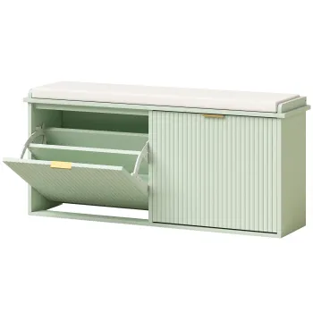 HOMCOM Banca pentru pantofi cu perna de sezut captusita si sertar rabatabil pentru hol, dormitor, 104 x 26 x 47,5 cm, verde | Aosom Romania imagine