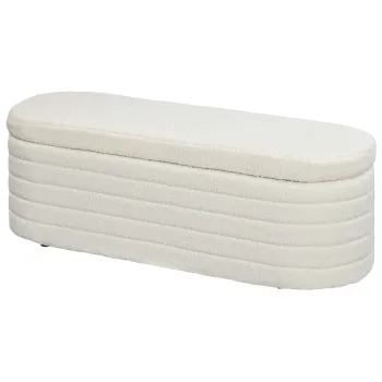 HOMCOM Banca pentru Pat, Banca Tapitata din Lana cu Cadru din Lemn, Banca Otomana de Depozitare, 116x41x 40,5 cm, Alb Crem imagine
