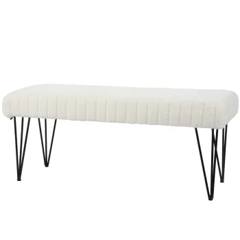 HOMCOM Banca pentru Pat Moderna cu Picioare in Forma de Furca, 118,5x46x49,5 cm, Alb Crem | Aosom Romania imagine