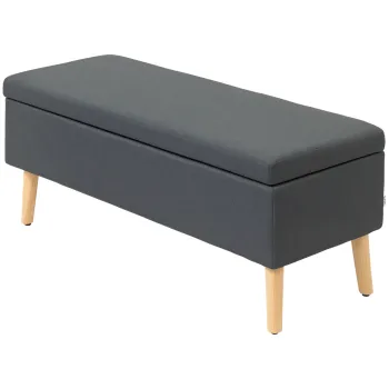 HOMCOM Banca tapitata cu depozitare, banca de dormit in model de in, lemn de cauciuc, 110 x 39 x 45 cm, Gri inchis | Aosom Romania imagine