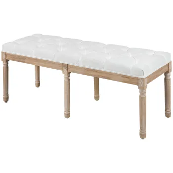 HOMCOM Banca Tapitata in Stil Vintage pentru Hol si Dormitor cu Invelis Textil si Picioare din Lemn, 117x40x48 cm, Crem | Aosom Romania imagine