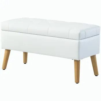HOMCOM Banca Tapizata cu Spatiu de Depozitare, Invelis din Catifea, Picioare din Lemn, pentru Living, Dormitor, Hol, 80 x 35 x 40 cm, Alb | Aosom Romania imagine