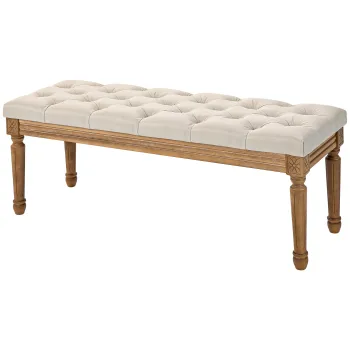 HOMCOM Banca Tip Ottoman, Banca Tapitata la Capatul Patului, 120x41x48 cm, Alb Crem | Aosom Romania imagine