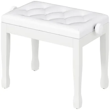 HOMCOM Bancheta de pian, bancheta pentru claviatura cu inaltime reglabila din lemn masiv, sezut captusit, 64 x 35 x 45-55 cm, alb | Aosom Romania imagine