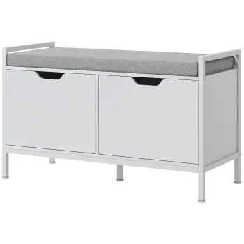 HOMCOM Bancheta Dulap pentru Pantofi cu 2 Compartimente si Perna, Dulap Pantofi pentru Hol, 84x35x50 cm, Alb | Aosom Romania imagine