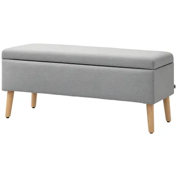 HOMCOM bancuta tapitata cu spatiu de depozitare, material textil tip in, picioare de lemn, capacitate 220 kg, 110x39x45 cm, gri | Aosom Romania imagine