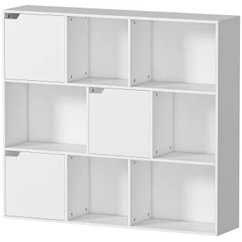 HOMCOM Biblioteca, 9 cuburi, 3 usi, 6 rafturi deschise, pentru living, dormitor, PAL, Alb | Aosom Romania imagine