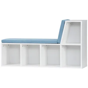 HOMCOM Biblioteca banc 2 in 1 cu 5 compartimente de depozitare si 2 perne 108 x 30 x 60 cm alb albastru | Aosom Romania imagine