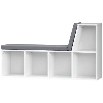 HOMCOM Biblioteca banc 2 in 1 cu 5 compartimente de depozitare si 2 perne 108 x 30 x 60 cm alb gri | Aosom Romania imagine