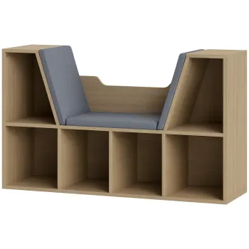 HOMCOM Biblioteca Banc 2 in 1 Design Contemporan 6 casete 3 Perne Fornisite 102L x 30l x 61A cm Stejar Gri | Aosom Romania imagine