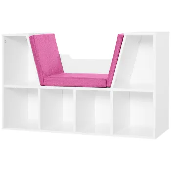 HOMCOM Biblioteca Banc 2 in 1 Design Contemporan 6 casete 3 Perne incluse 102L x 30l x 61H cm Alb Roz | Aosom Romania imagine