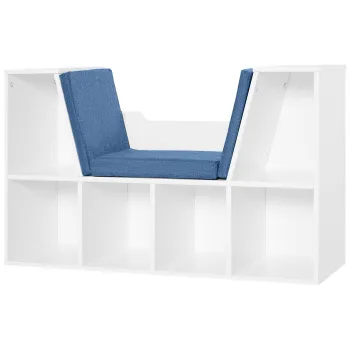 HOMCOM Biblioteca Banca 2 in 1 Design Contemporan 6 casete 3 Perne incluse 102L x 30l x 61A cm Alb Albastru | Aosom Romania imagine