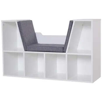 HOMCOM Biblioteca Banca 2 in 1 Design Contemporan 6 compartimente 3 Perne incluse 102L x 30l x 61H cm Alb Gri chinuit | Aosom Romania imagine
