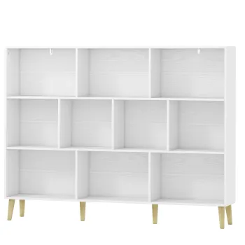 HOMCOM Biblioteca cu 10 Cuburi, 3 Polite, Picioare din Lemn Masiv, Alb cu Efect de Lemn, Alba | Aosom Romania imagine