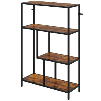 HOMCOM Biblioteca cu 4 Rafturi, Stil Industrial, Lemn si Metal, 77x30x116cm, Maro | Aosom Romania imagine