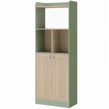 HOMCOM Biblioteca cu 5 niveluri, mobilier de depozitare, raft pentru carti cu 2 usi, 60 x 30 x 161,2 cm verde si lemn natural | Aosom Romania imagine