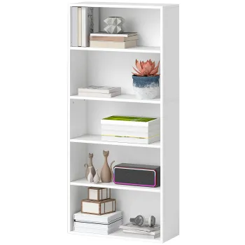 HOMCOM Biblioteca cu 5 Niveluri si Rafturi Ajustabile, 60x24x133,5 cm, Alb | Aosom Romania imagine