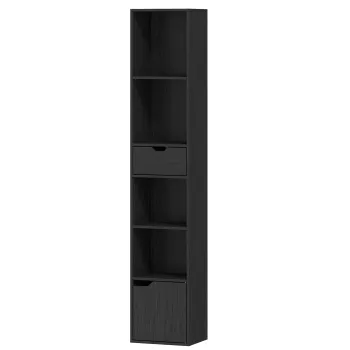 HOMCOM Biblioteca cu 6 compartimente, cu sertar si compartiment reglabil, dulap de depozitare independent, 30 x 24 x 158 cm, Negru | Aosom Romania imagine