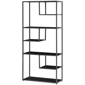 HOMCOM Biblioteca cu 7 nivele din PAL si otel pentru sufragerie, dormitor si birou, 83x34x180 cm, negru | AOSOM RO imagine