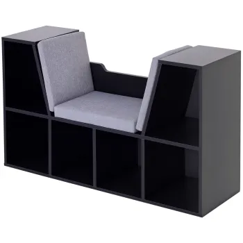 HOMCOM Biblioteca cu Banc 2 in 1 Design Contemporan 6 Compartimente 3 Perne Incluse 102L x 30l x 61H cm Negru Gri | Aosom Romania imagine