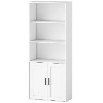 HOMCOM Biblioteca cu Rafturi Deschise si Dulap cu Raft Reglabil Alb | Aosom Romania imagine