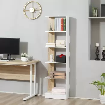 HomCom biblioteca de perete, 5 rafturi, 45x21x170 cm, alb | AOSOM RO imagine