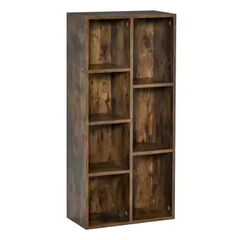 HOMCOM Biblioteca din Lem Stil Vintage Cubica cu 7 suporturi diferite din MDF pentru Casa si Birou 50x24x106cm, Maro Rustic imagine