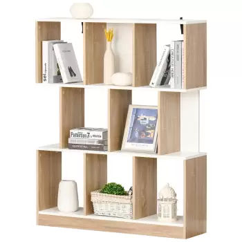 HomCom biblioteca din lemn, 3 rafturi, 100x30x124cm | AOSOM RO imagine