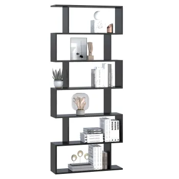 HOMCOM Biblioteca din Lemn, Design Modern cu 6 Rafturi, 80x23x192 cm, Negru | Aosom Romania imagine